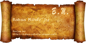 Baksa Mihály névjegykártya